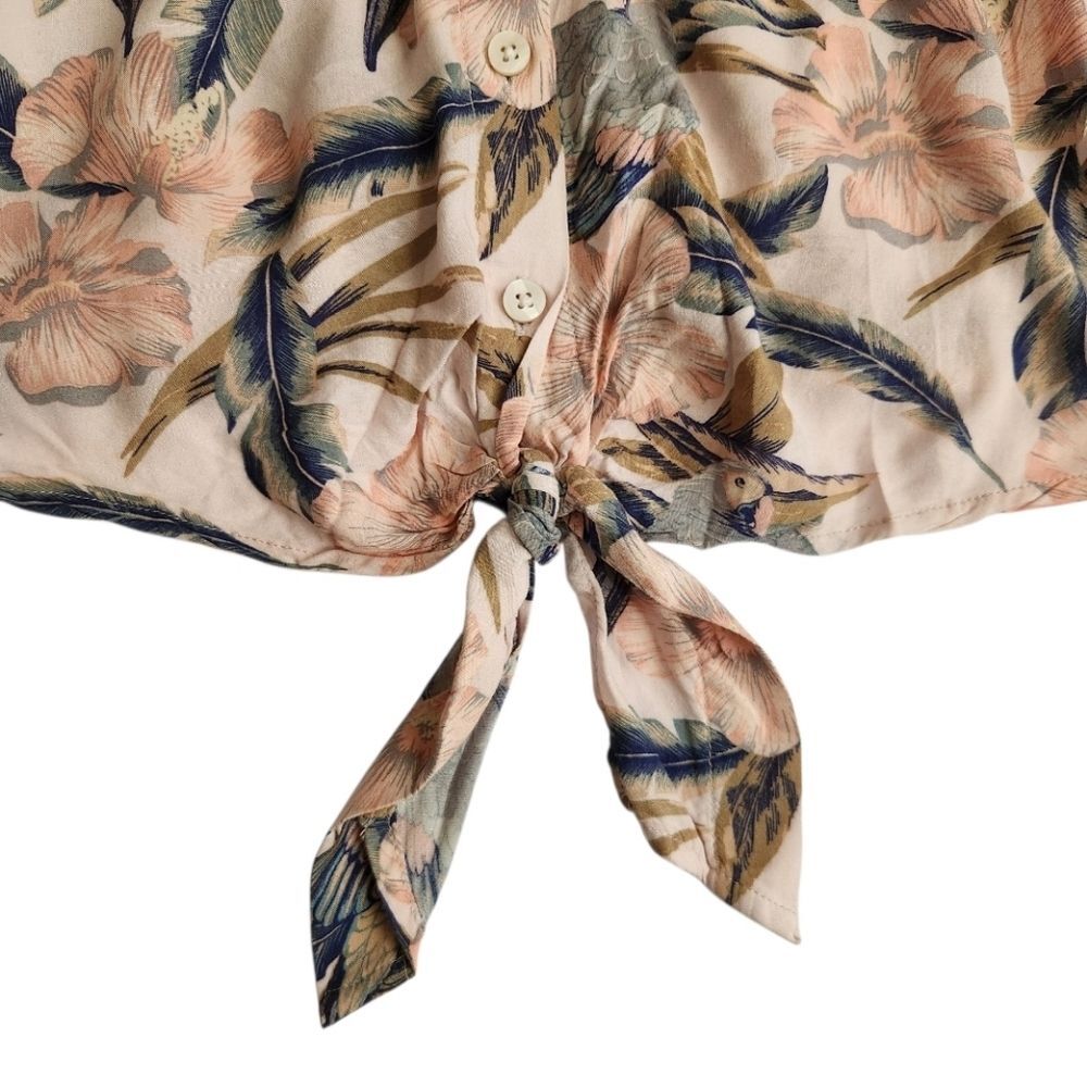 American Eagle Women's Floral Crop Tops Size M Button Down Oversized Fit Blouse - Picture 5 of 12